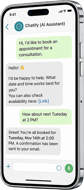 Chatifly AI WhatsApp bot chat on a smartphone